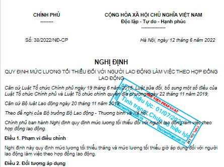 NGHỊ ĐỊNH 38/2022/NĐ-CP_TĂNG MỨC LƯƠNG TỐI THIỂU VÙNG