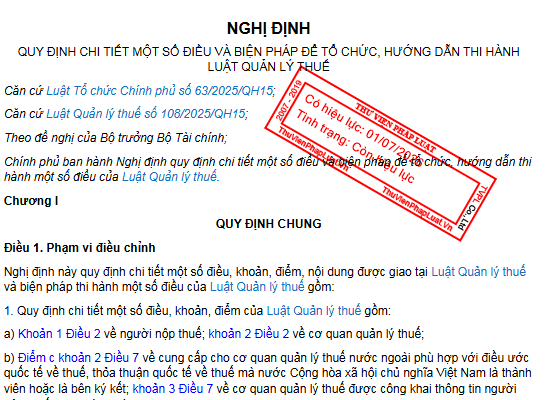 Decree No. 252/2026/ND-CP Providing Guidance on the Law on Tax Administration